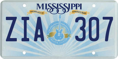 MS license plate ZIA307