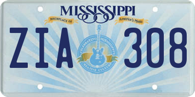 MS license plate ZIA308