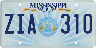 MS license plate ZIA310