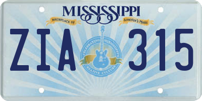 MS license plate ZIA315