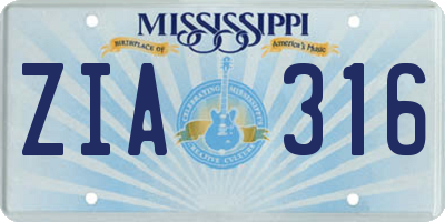 MS license plate ZIA316