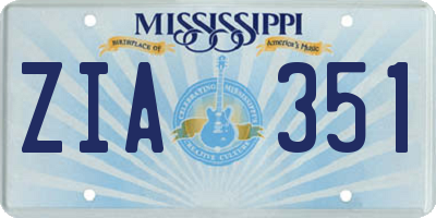 MS license plate ZIA351