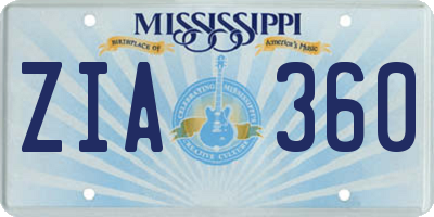 MS license plate ZIA360