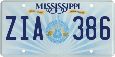 MS license plate ZIA386