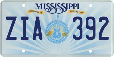MS license plate ZIA392