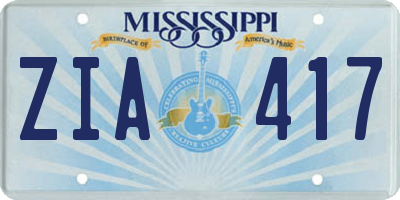 MS license plate ZIA417