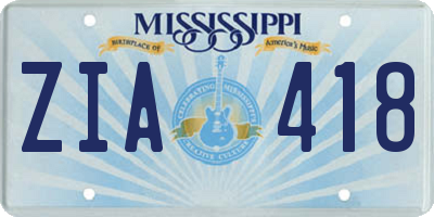 MS license plate ZIA418