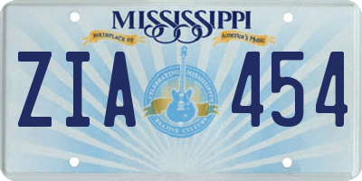 MS license plate ZIA454