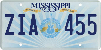 MS license plate ZIA455