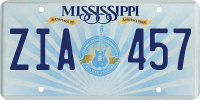 MS license plate ZIA457
