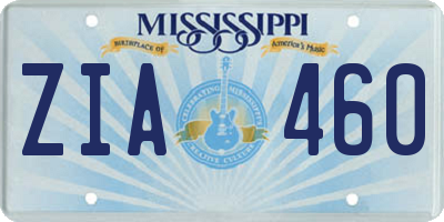 MS license plate ZIA460