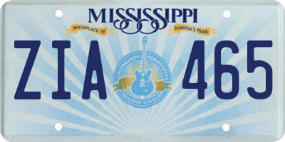 MS license plate ZIA465