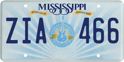 MS license plate ZIA466