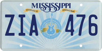 MS license plate ZIA476