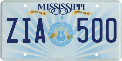 MS license plate ZIA500