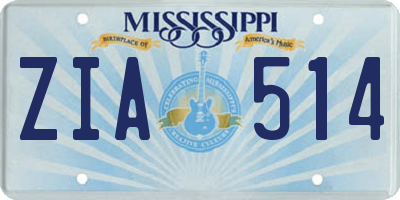 MS license plate ZIA514
