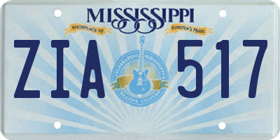 MS license plate ZIA517
