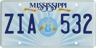 MS license plate ZIA532