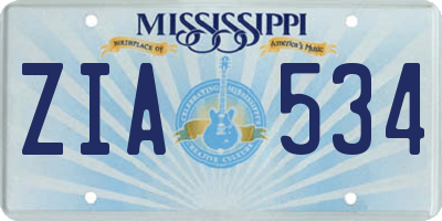 MS license plate ZIA534