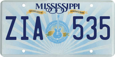 MS license plate ZIA535