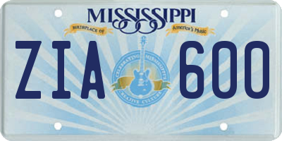 MS license plate ZIA600