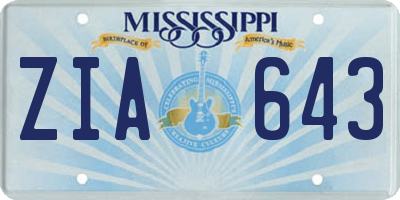 MS license plate ZIA643