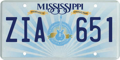 MS license plate ZIA651