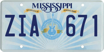 MS license plate ZIA671
