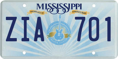 MS license plate ZIA701