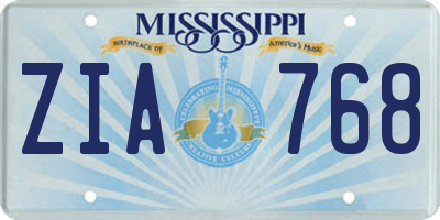 MS license plate ZIA768