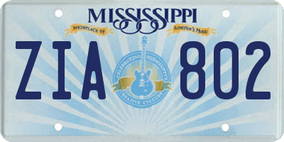 MS license plate ZIA802