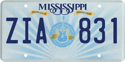 MS license plate ZIA831