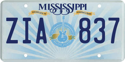 MS license plate ZIA837