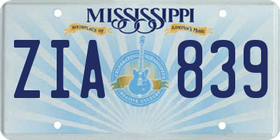 MS license plate ZIA839