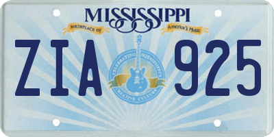 MS license plate ZIA925