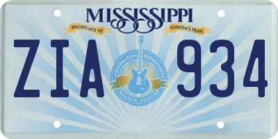 MS license plate ZIA934