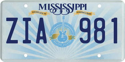MS license plate ZIA981