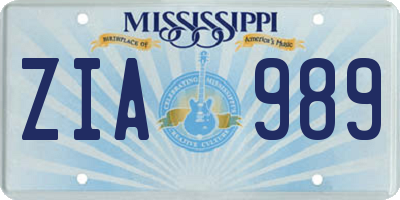 MS license plate ZIA989