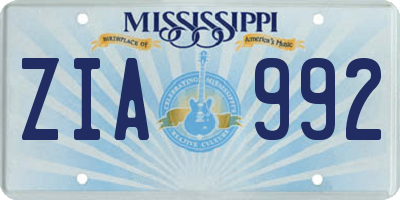 MS license plate ZIA992