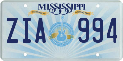 MS license plate ZIA994