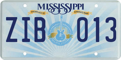 MS license plate ZIB013