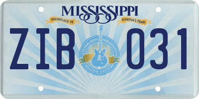MS license plate ZIB031