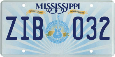 MS license plate ZIB032