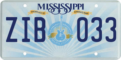 MS license plate ZIB033