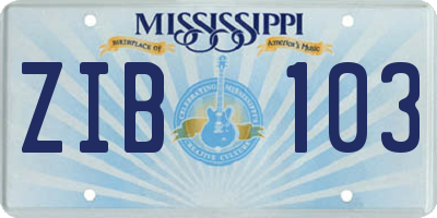 MS license plate ZIB103