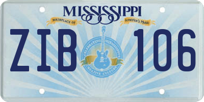 MS license plate ZIB106
