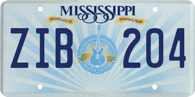 MS license plate ZIB204