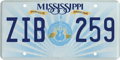 MS license plate ZIB259