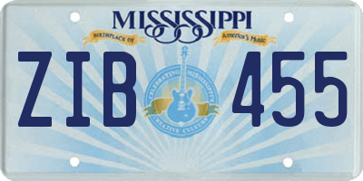 MS license plate ZIB455