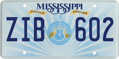 MS license plate ZIB602